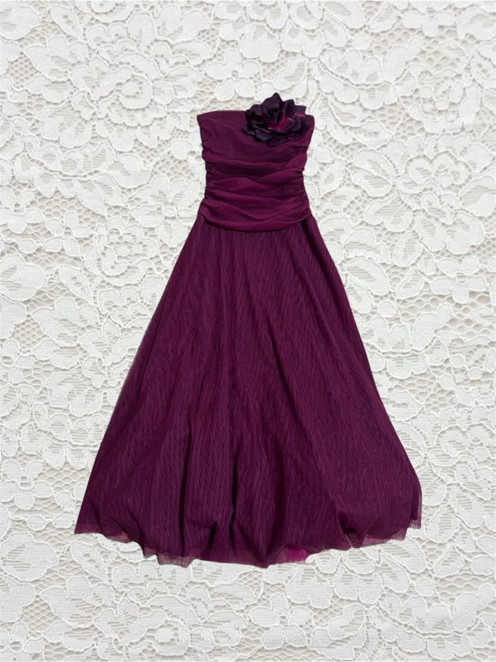 vintage pink/purple gothic fairy strapless prom dress with big flower detail